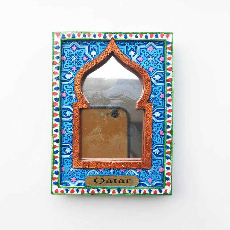 

Fridge Magnet Qatar Mosaic Carved Mirror Frame Message Sticker Travel Souvenir Resin Home Decoration Craft Gift