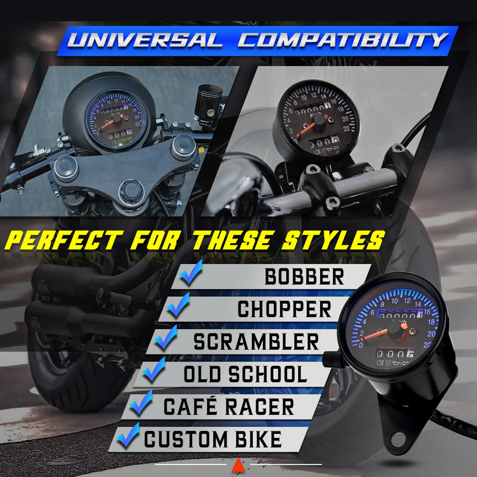 COMPTEUR DE VITESSE UNIVERSEL MOTO CAFE RACER