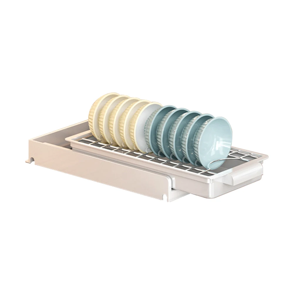 Pull Out Dish Racks Kitchen Under Sink Organizer, Cabinet Slide Out Dish Drying Rack With Drainboard, Carbon Steel Sliding Drawe