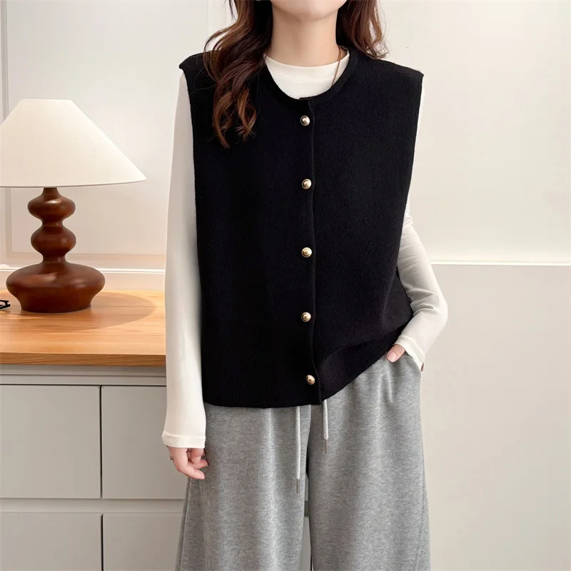 XXXXL Fashion Plus Size Women's Sleeveless Vest New Autumn And Winter solid-color Knitted Cardigan Casual Sweaters 8521