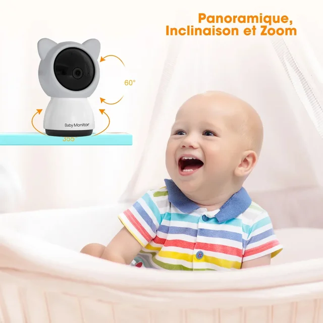 HD 5 Inch LCD Baby Monitor Two Way Talk PTZ Camera Remote Control And View Built-in Lullabies Temperature Test For New Born Baby 4
