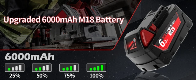 Batterie Milwaukee 18V 6000mAh + Caricabatterie - 2 Pezzi, Compatibili Con Serie M18 - Foto 4