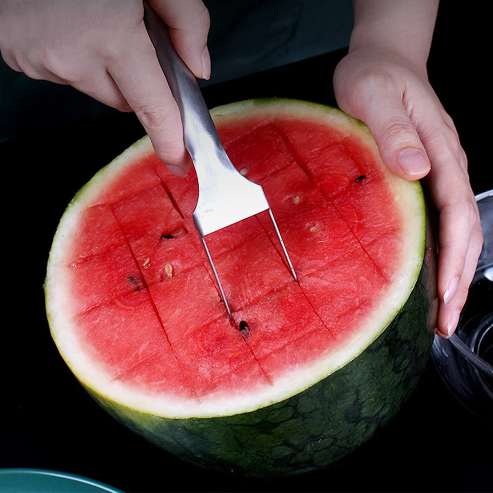 Trancheuse à fourchette neutre en acier inoxydable, coupe-fruits, outil de  coupe de melon à fourchette, gadget de cuisine, 2 en 1