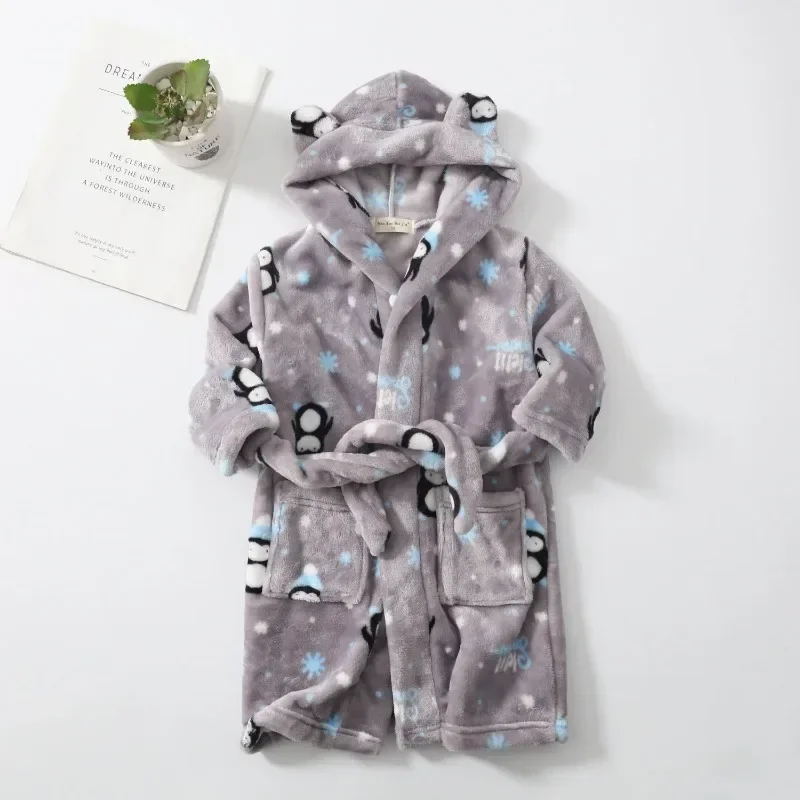 Kids Cartoon Cat Robes New Winter Baby Girl Bathrobe Sleepwear Robe For Children Flannel Hooded Pajamas Boys Homewear Clothing kids bathrobe