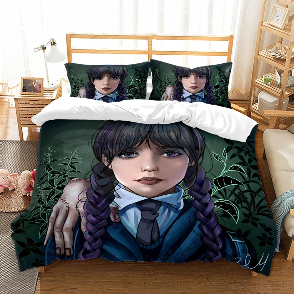 

Horror TV Shows Wednesday Addams Bedding Set Beautiful Cartoon Girl Duvet Cover Set Comforter Cover and Pillowcase Home Textile