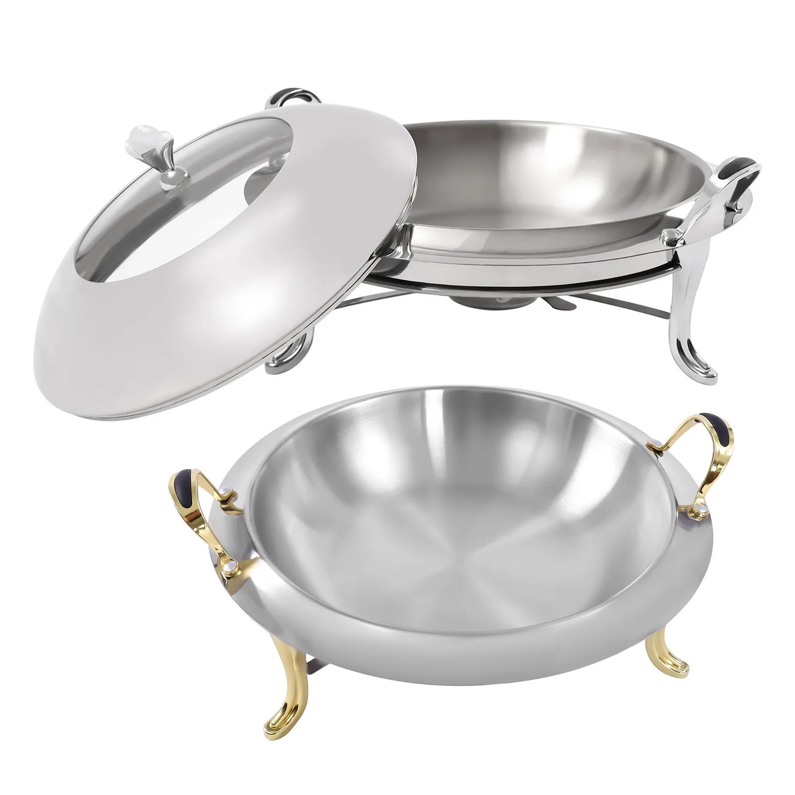 Large Round Capacity Chafing Dish Set Buffet Food Warmer Tray Stainless Steel 3L