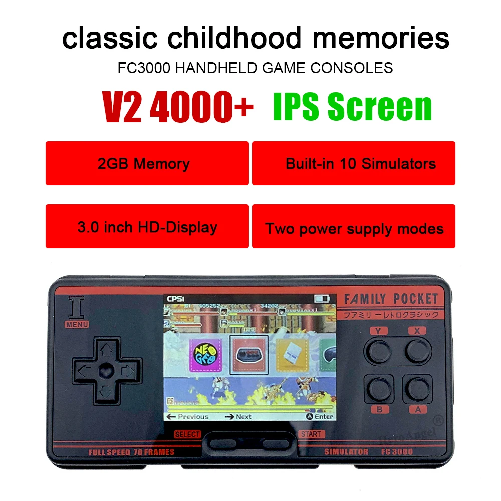 NEW IPS Screen Handheld Game Console Video Game Console built-in 4000 + Games 10 Simulator FC3000 Handheld Children Color Game