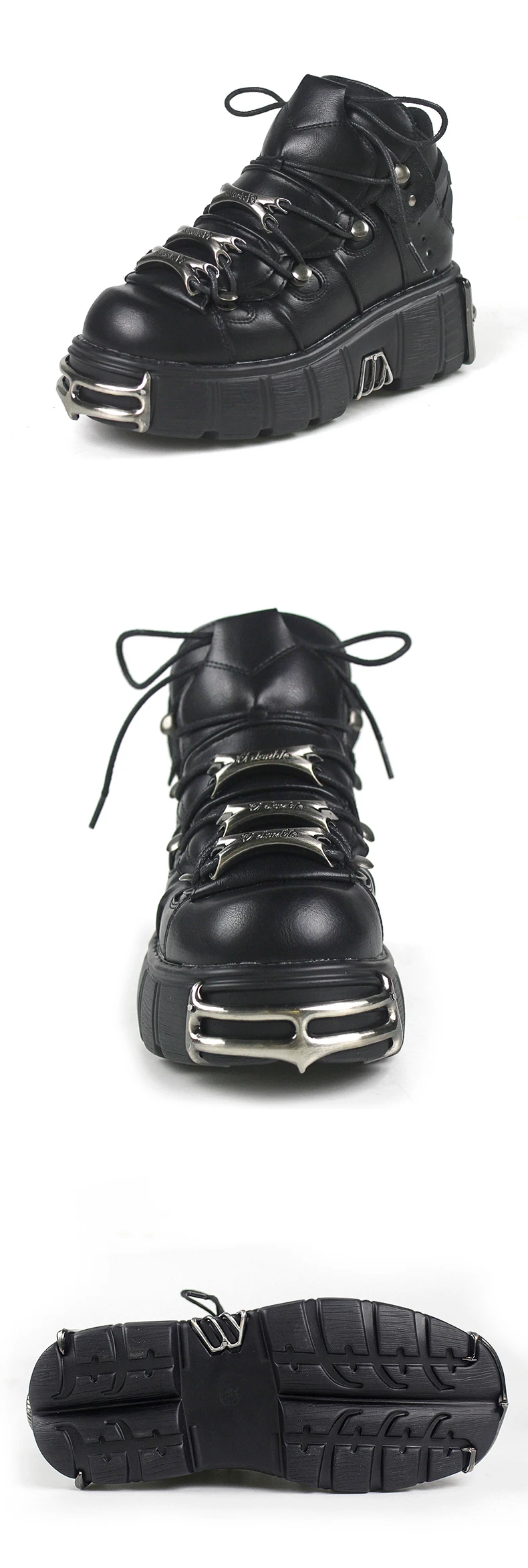 2023 New Brand Punk Style Women Shoes Lace-up heel height 6CM Platform Shoes Woman Rock Boots Metal Decor Woman Sneakers