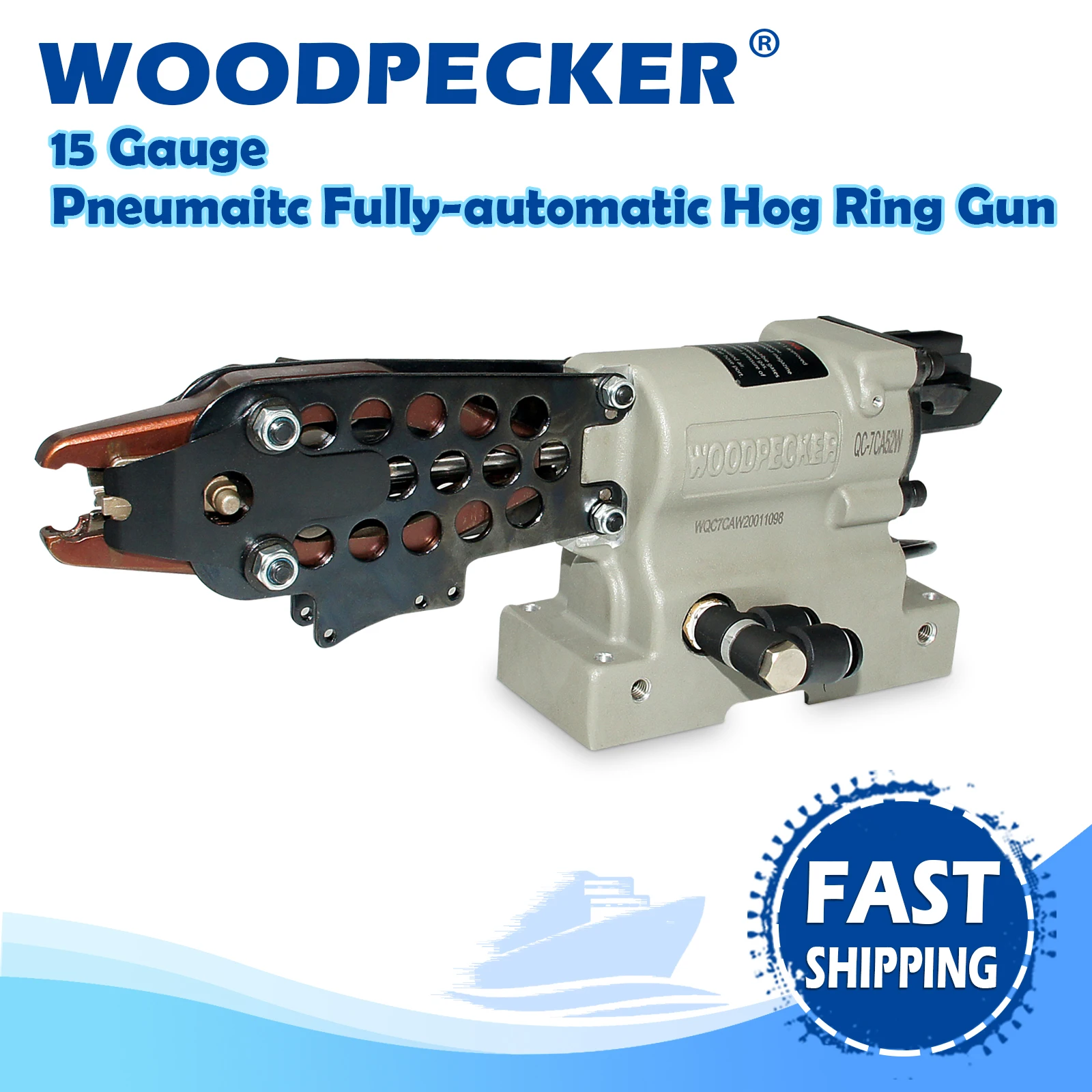 WOODPECKER QC-7CA52W 15 Gauge Pneumatic Semi-Automatic Hog Ring Gun, Pedal Switch Control, Fixable C Ring Gun, 19mm Crown 40mm   no logo dial luminous date ceramic ring yacht automatic mechanical watch rubber strap