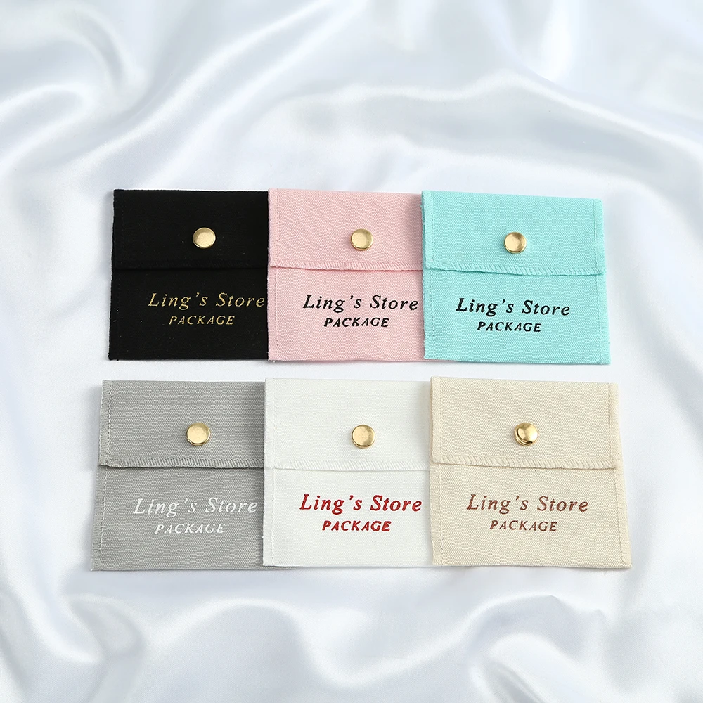 100pcs Solid color Cotton Bags Custom Logo 8X8cm Snap Pocket Travel Jewelry Rings Earrings Makeup Candy Packaging Organizer Sack colorful travel pe film jewelry storage box set rings bracelet coin gems organizer 3d floating frame dustproof exhibition decor