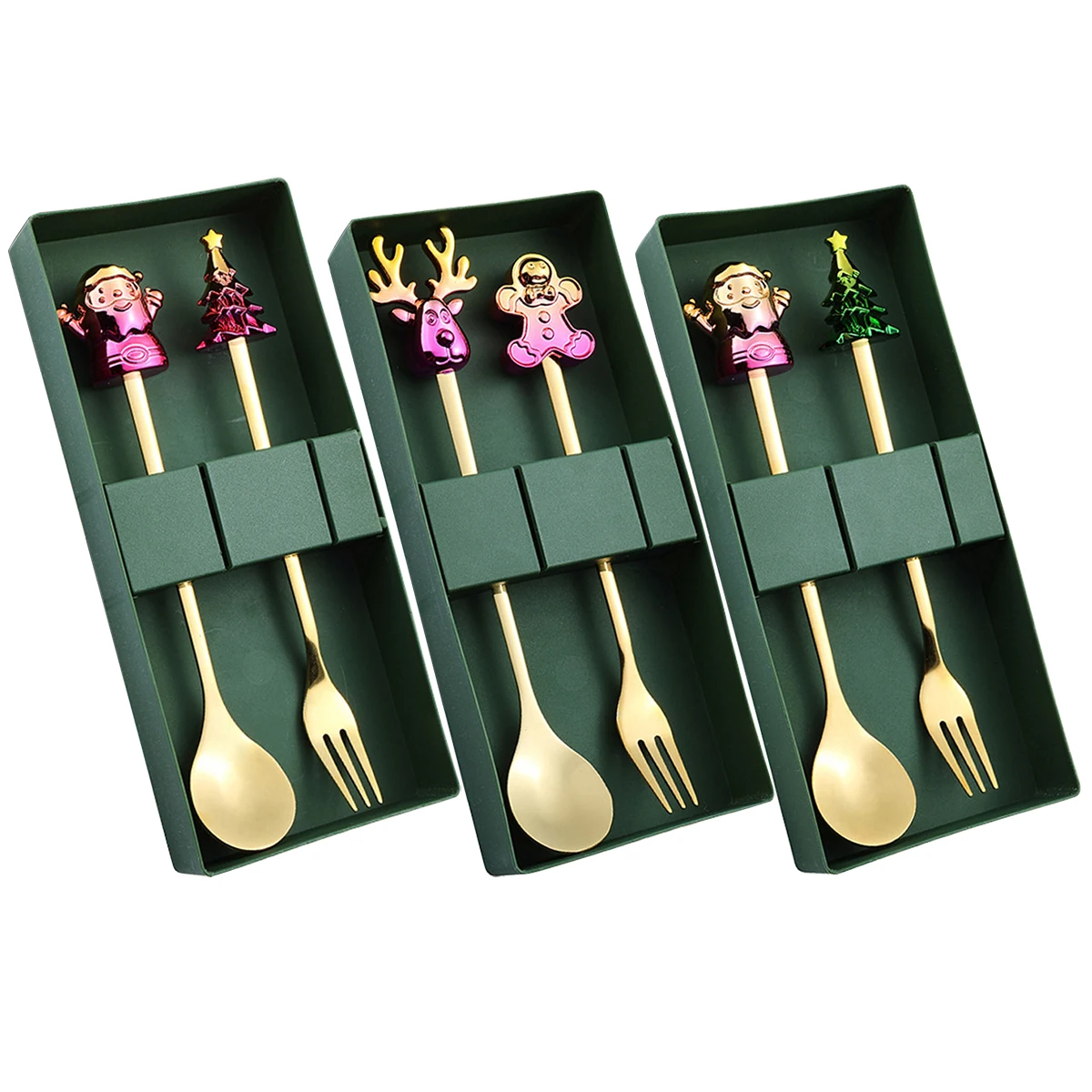 Description Picture 3 of itemMetal Elk Christmas Hat Tree Fork Spoon Cutlery Set with Gift Box Christmas Theme Dinnerware Set Stainless Steel Party Tableware