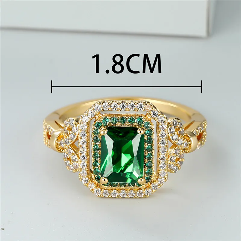 Fashion rings for women girlsgold simulation zircon princess female wedding  ring square olive green ring accessories