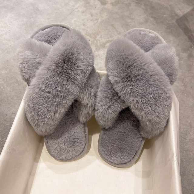 slippers female winter plush cross with cotton slippers, indoor warm plush slippers