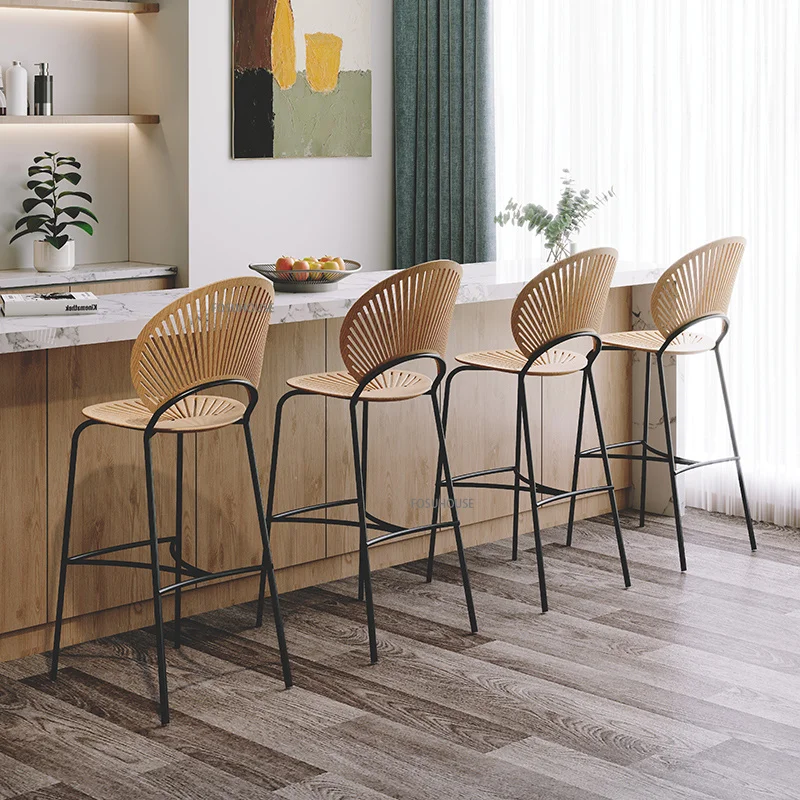 Nordic Solid Wood Bar Chair Furniture for Home Light Luxury Cafe Restaurant Counter Stool Chair Designer Backrest High Bar Stool