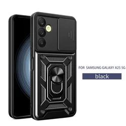 Shockproof Armor Case with Ring Holder & Slide Lens Protection - Enhanced Durability & Protection for SAM A25 5G (Black)
