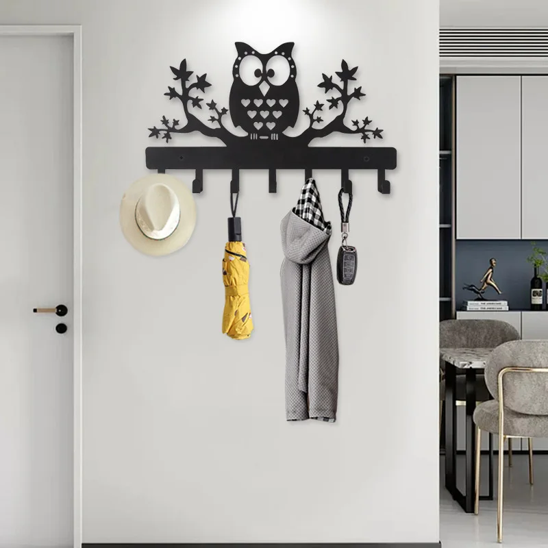 

New 7 Hooks Iron Owl Maple Wall Mounted Hook Key Holder Coat Hat Organizer Hanger Home Decor Key Rack