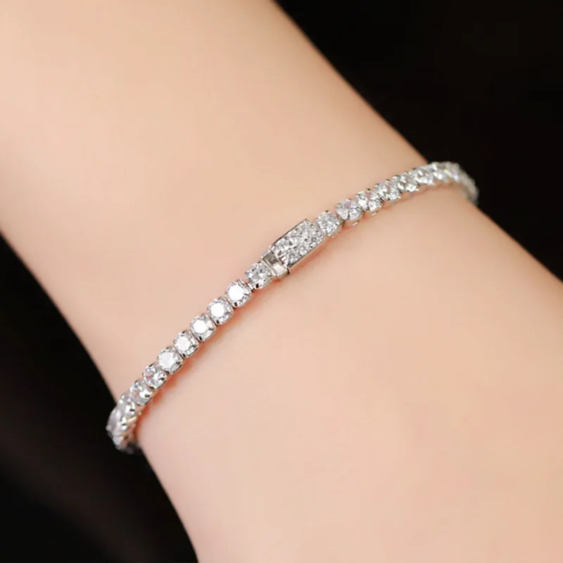 

S925 Sterling Silver Zircon Girlfriend Bracelet Female Full Diamond Hip Hop Ladies Tennis Chain Jewelry 15cm/16cm/17cm/18cm/19cm