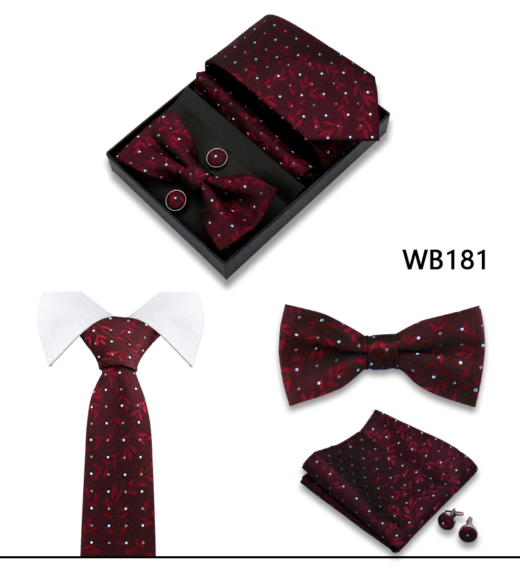 Herren-Krawatte in Geschenkbox, Fliege und Einstecktuch, Manschettenknöpfe-Set für Männer, Hochzeit, Business, formeller Anzug, individuelle Krawatte, Gravata-Geschenkset – Detail 21