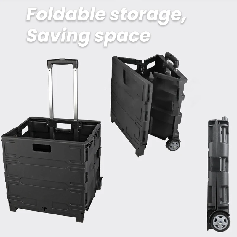 Foldable Utility Cart Luggage Trolley 50L Large Capacity with 360&deg;Rotate Noiseless Wheels Trolley Home Hand Pull Storage Box