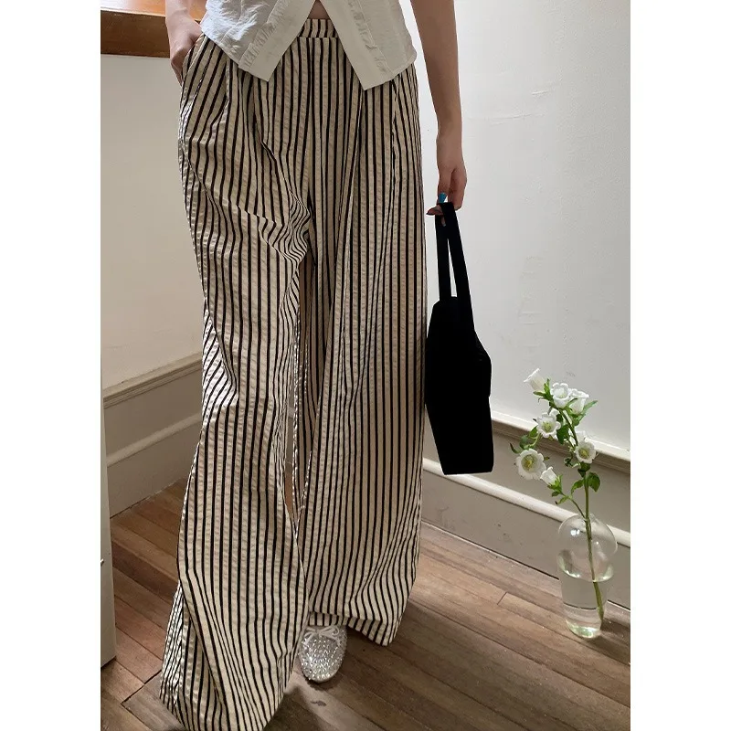 Deeptown Casual Oversized Striped Pants Woman Harajuku Korean Fashion Baggy Trousers Y2k Japanese Old Money Style Loose Summer