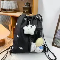 Original Star Print Drawstring Canvas Backpacks For Women Girls Casual Retro Dstring Bag Y2K Student Bag Trendy Young Doll Bag