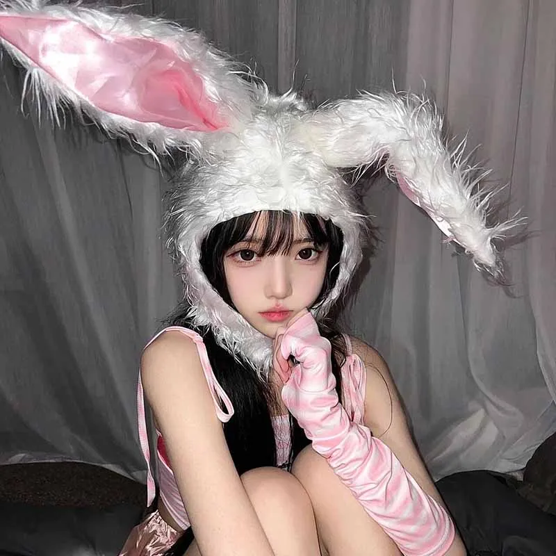 

Kawaii Plush Rabbit Bunny Ears Hat Women Girls Cute Earflap Cap Warm Head Warmer Winter Hat Girls Beanie Hat Cosplay Props Caps