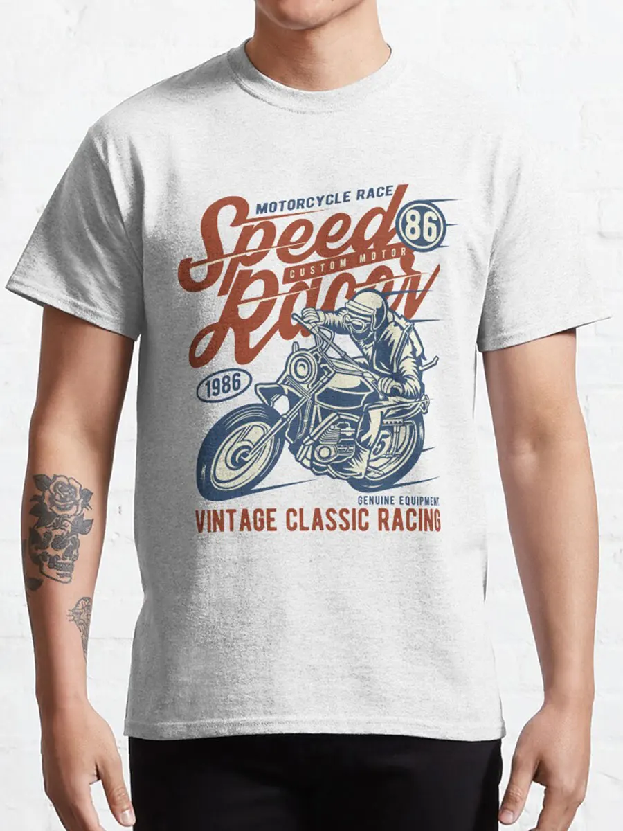 Speed Racer Vintage Classic Motorcycle Racing genuine equipment motor bike printed t shirt 100% cotton plus size men's clothing – Detail 5