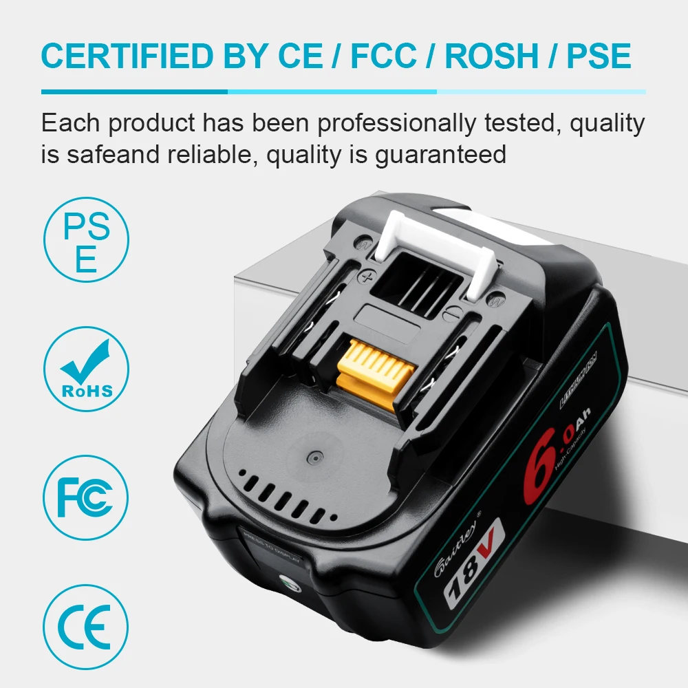 Power Tool Battery 18V 6.0Ah Rechargeable Li-ion for Makita