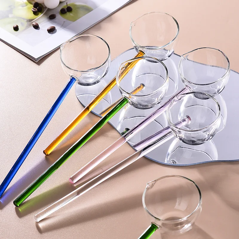 Transparent Glass Spoon Creative High Temperature Resistant Colorful Long Handle Soup Ladle Household Kitchen Spoons gold spoon set glass dessert spoon