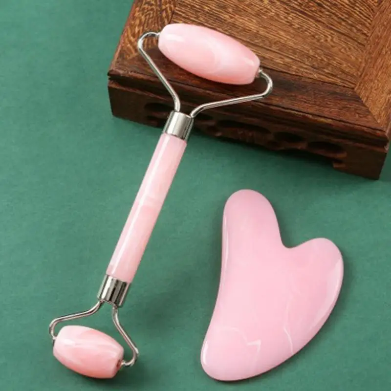 New 2PCS Gua Sha Facial Stone Facial Massager Roller Skin Care Tools Gousha Stone for The Face Roller Gouache Scraper