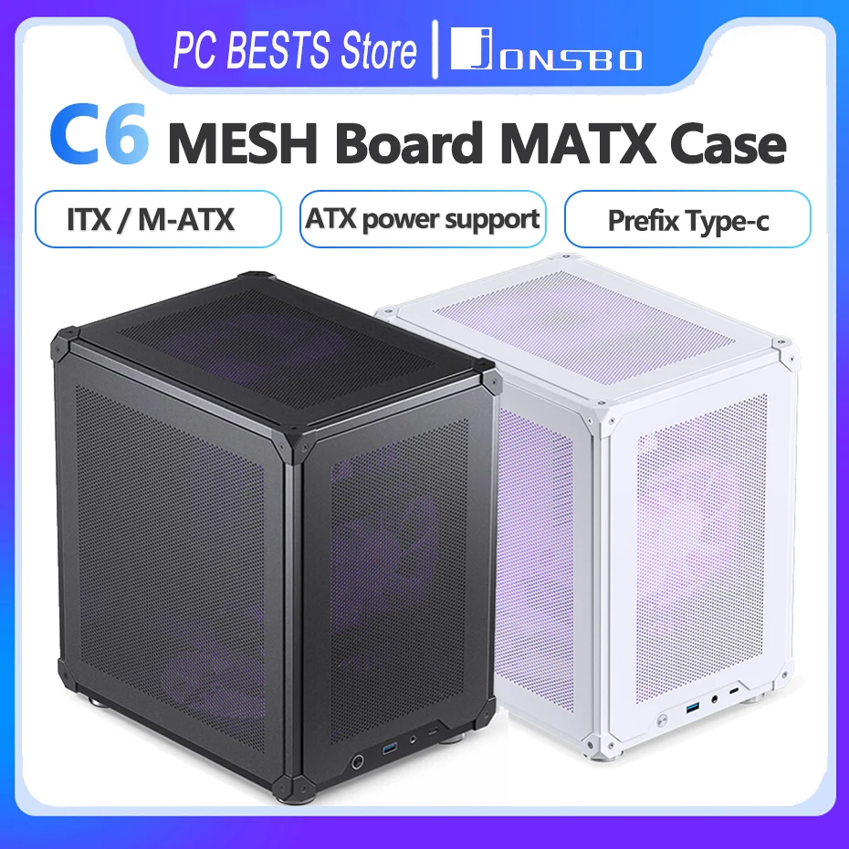 Jonsbo C6 Case Matx Itx Mesh Board Type-C Atx Power Supply 200-255Mm Scheda Video Desktop Office Small Chassis