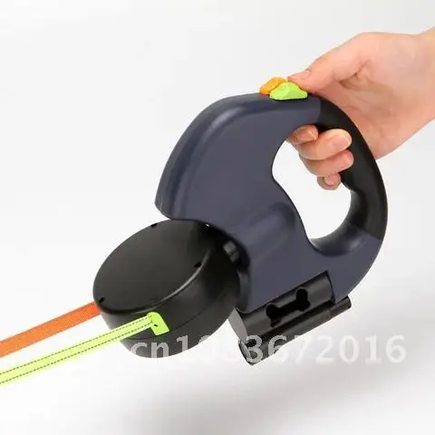 

Long-lasting Dual Dog Leashes Automatic Nylon Retractable Lead Extension Puppy Walk Roulette with Light Fidget Toy Waste Bag Ho