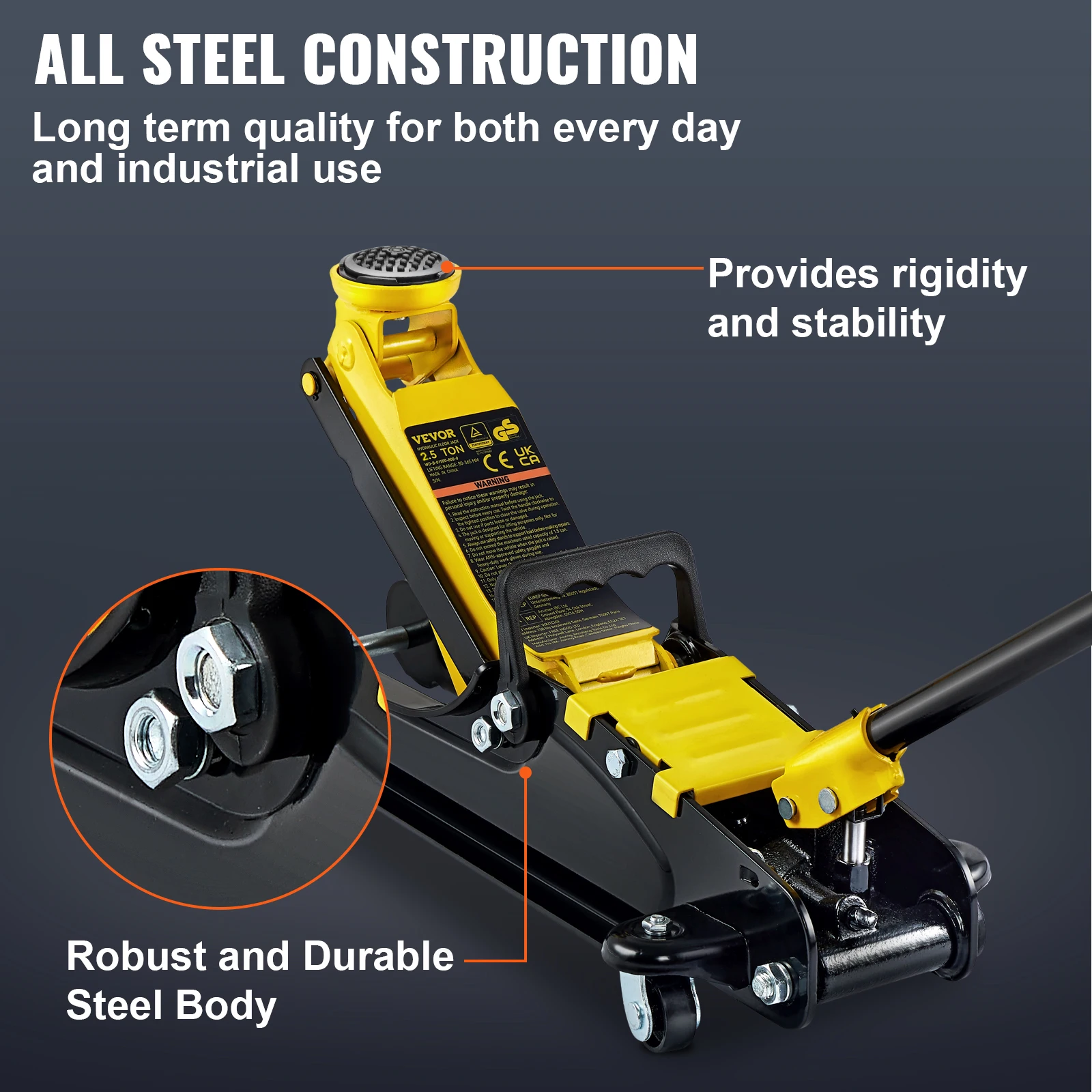 Podnośnik hydrauliczny podłogowy VEVOR 2.5T pneumatyczny niskoprofilowy podnośnik podłogowy wytrzymały stalowy podnośnik podłogowy wyścigowy z pojedynczą pompą podnośnikową tłokową