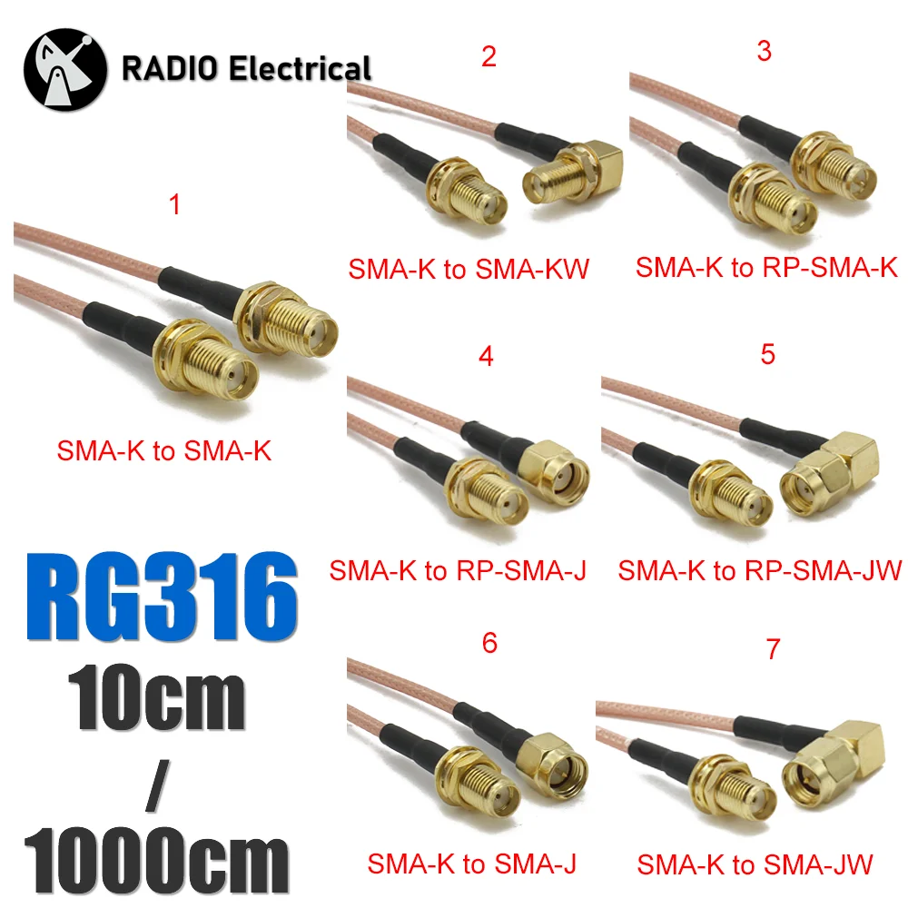 Electrical Wire Connector RG316 SMA to SMA/RP SMA Male Plug & Female Jack Connector RF Coaxial Jumper Pigtail Cable Wire Terminals For WIFI Wireless 3G 4G