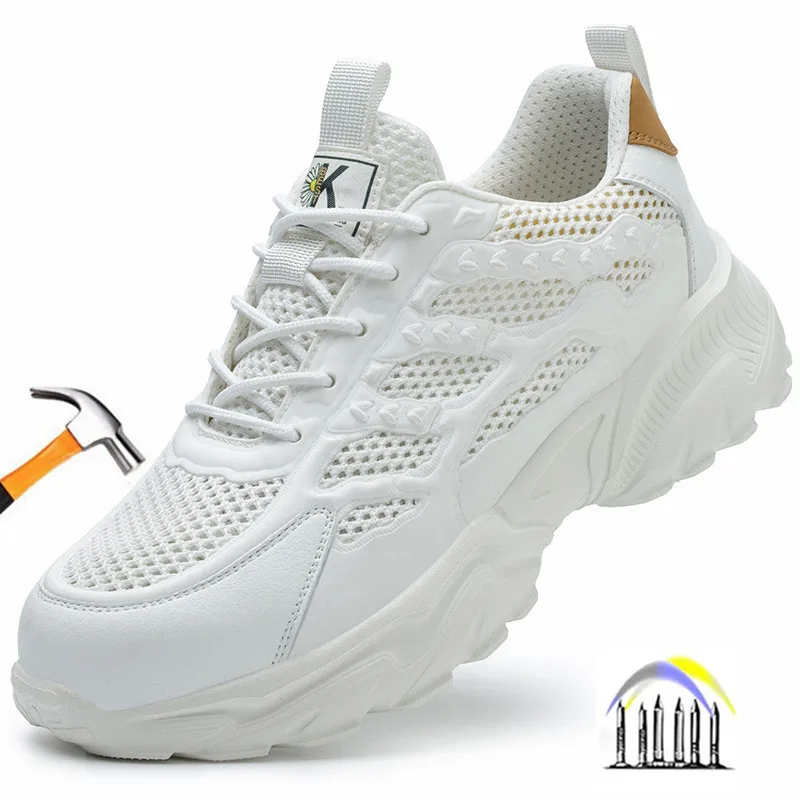 summer safety sneakers white safety work shoes for men work breathable shoes comfortable woman safety shoes plastic toe cap boot