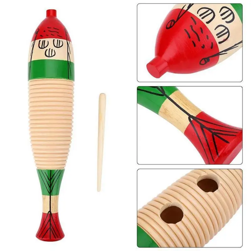 Guiro Instruments Musical Instrument Rhythm Toy Wooden Guiro Music Toy Colorful Fish-Shaped Musical Percussion with Mallet