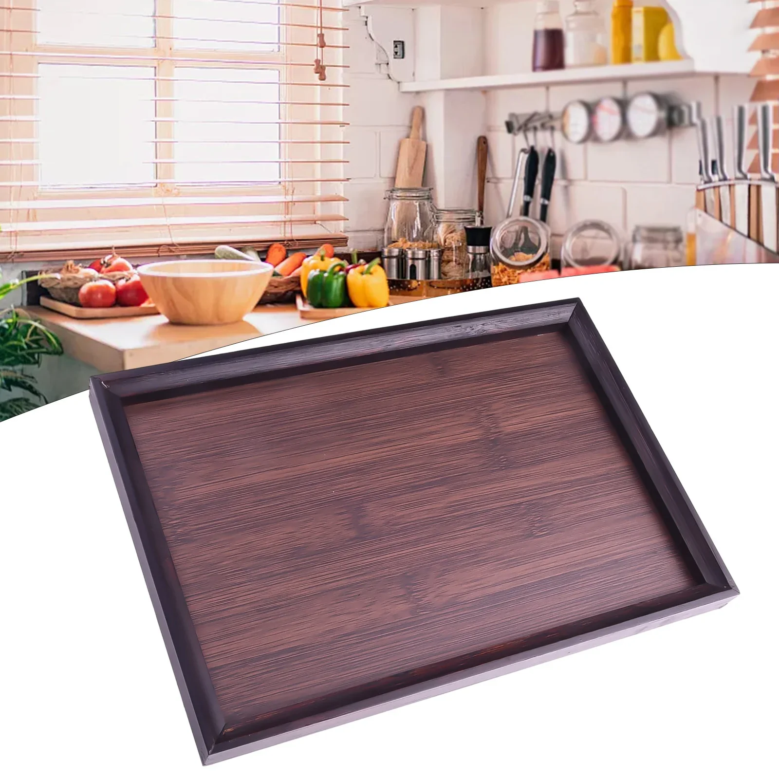 Elegant Wooden Rectangular Tea-Tray Solid Wood Tray Tea Cups Trays Stand Tray Wooden Hotel Dinner Plates Storage-Tray Tableware 4