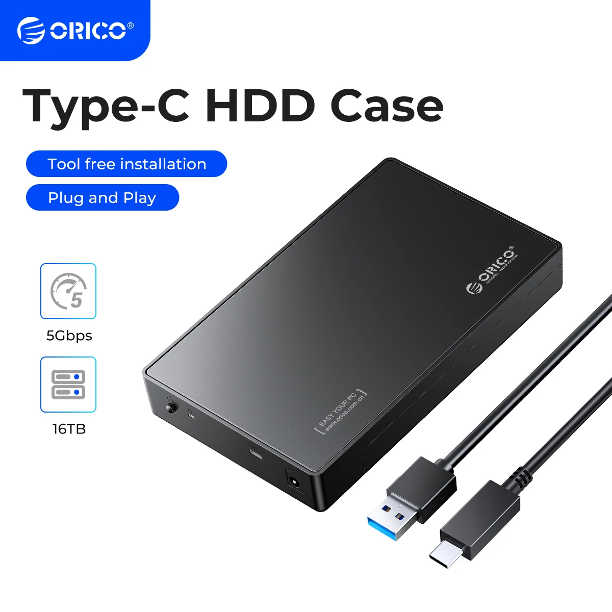 ORICO 3.5'' HDD Case Type C SATA to USB3.0 External Hard Drive Enclosure for 2.5/3.5inch SSD Disk HDD Box Case Support UASP