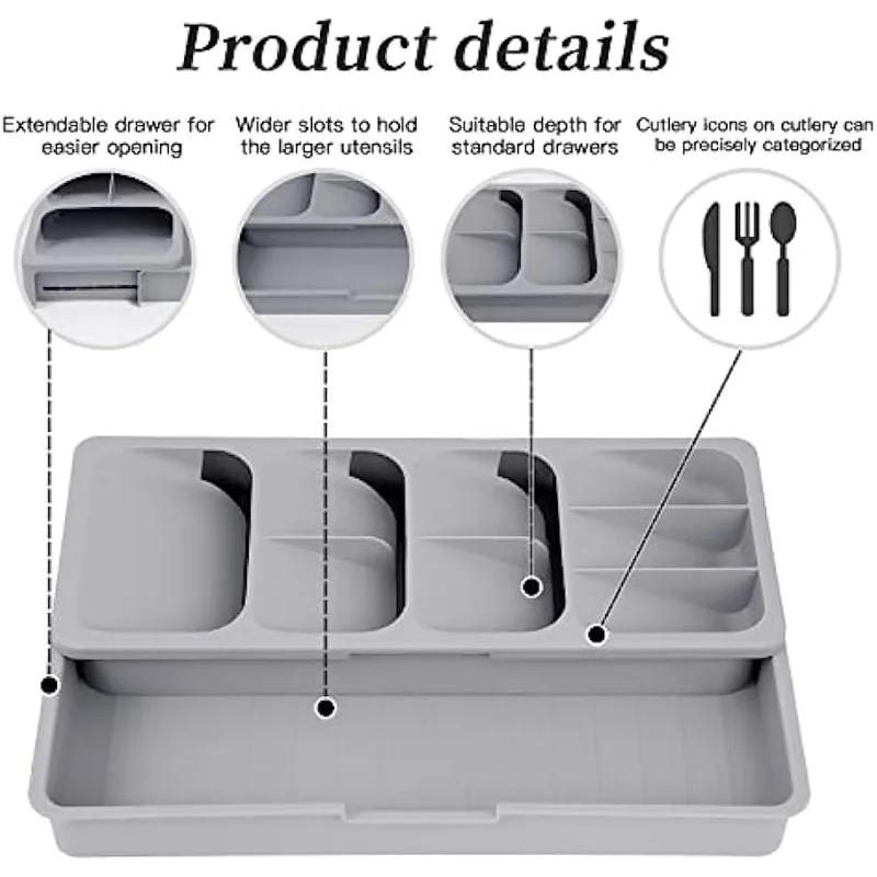 Faridabio Silverware Organizer Storage Tray Cutlery Expandable Organizer for Kitchen Drawer Holding Flatware Spoons Forks