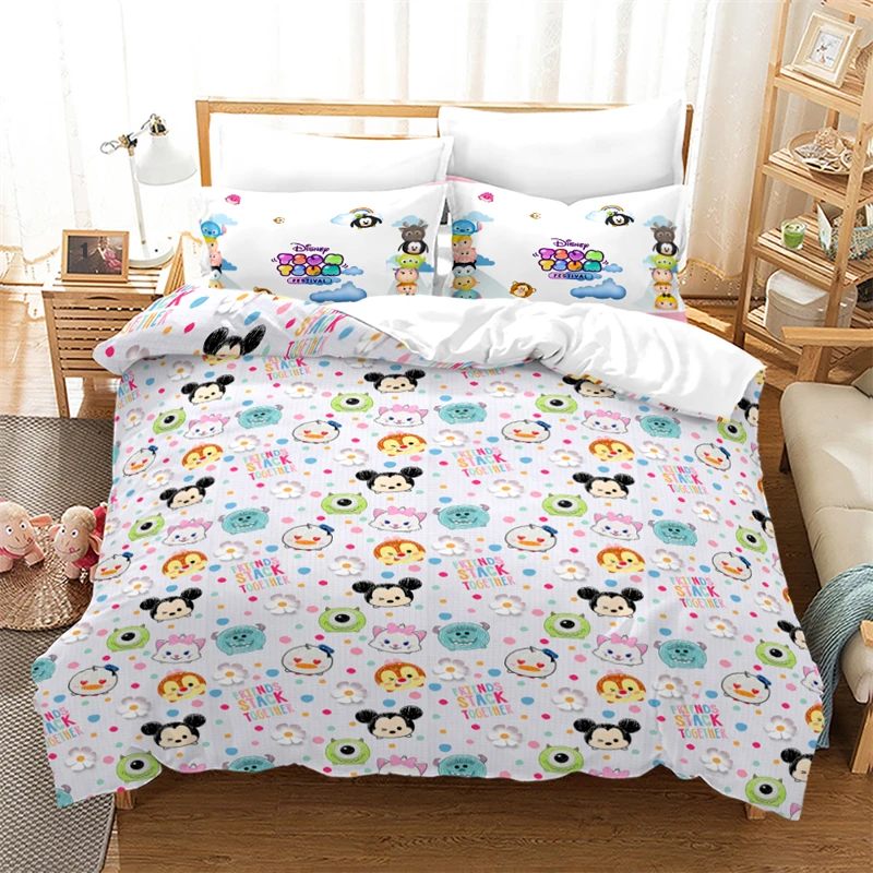 New Children Cartoon Disney Tsum Tsum Bedding Set Student Bedroom Decor Quilt Cover Pillowcase 2-3 Piece Twin Queen King Size twin comforter sets Bedding Sets