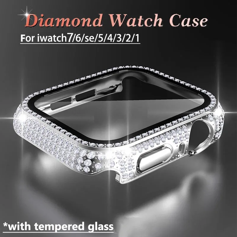 Vetro + Cover Per Apple Watch Case 40Mm 44Mm 41Mm 45Mm Iwatch Accessori Diamond + Screen Protector Apple Watch Series 3 4 6 Se 7 8