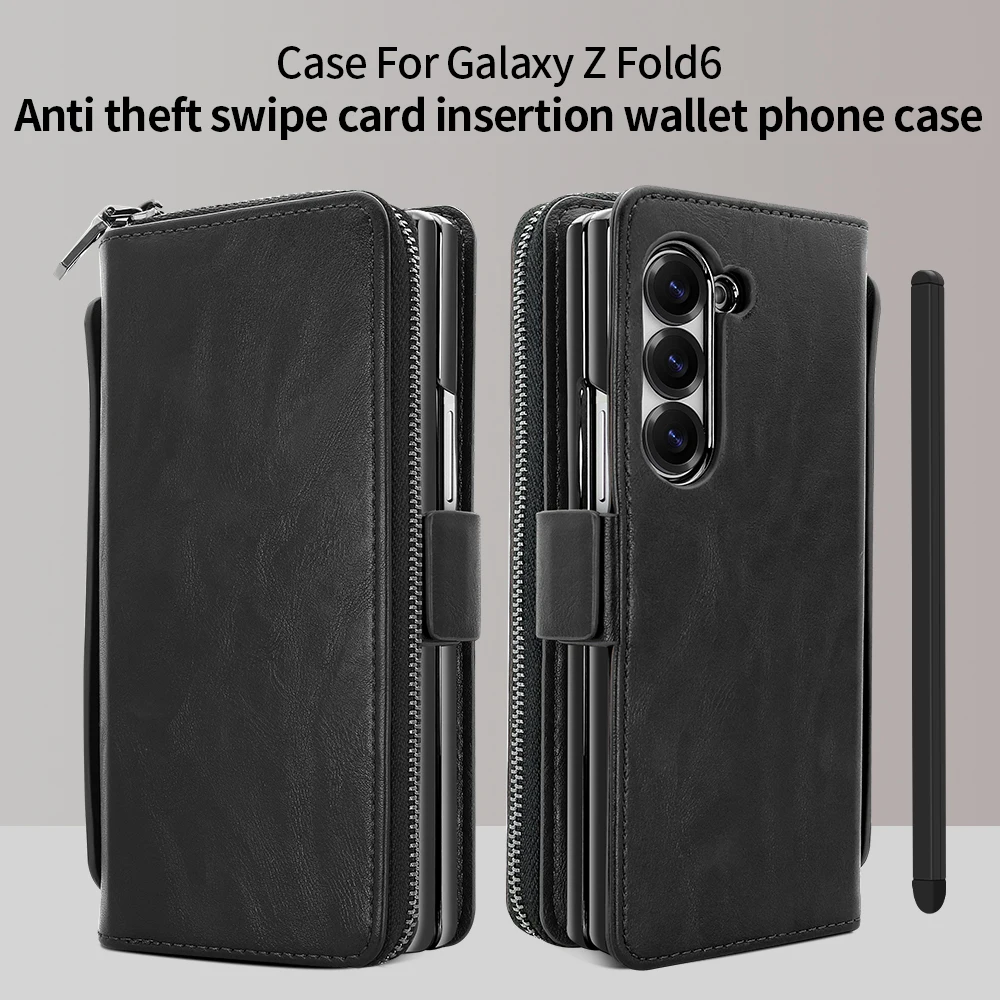 RFID Wallet Phone Case with Card Slots and Faux Leather Magnetic Flip Cover with Hand Grip, Zipper Coin Pocket