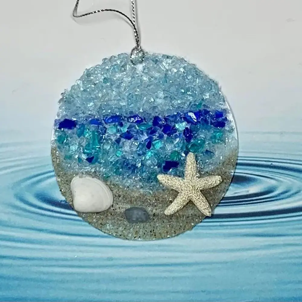 Round Sun Catcher Memorial Crafts Starfish Acrylic Couple Crashing Wave Pendant Shell Conch Beach Ornament natural shell ornaments resin starfish ornaments