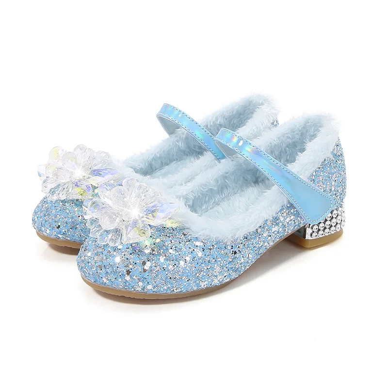 

Брендовые туфли для девочек, искусственная принцесса, голубая обувь Эльзы, диснеевские детские туфли с кристаллами, обувь Dimaond, зимние сандалии