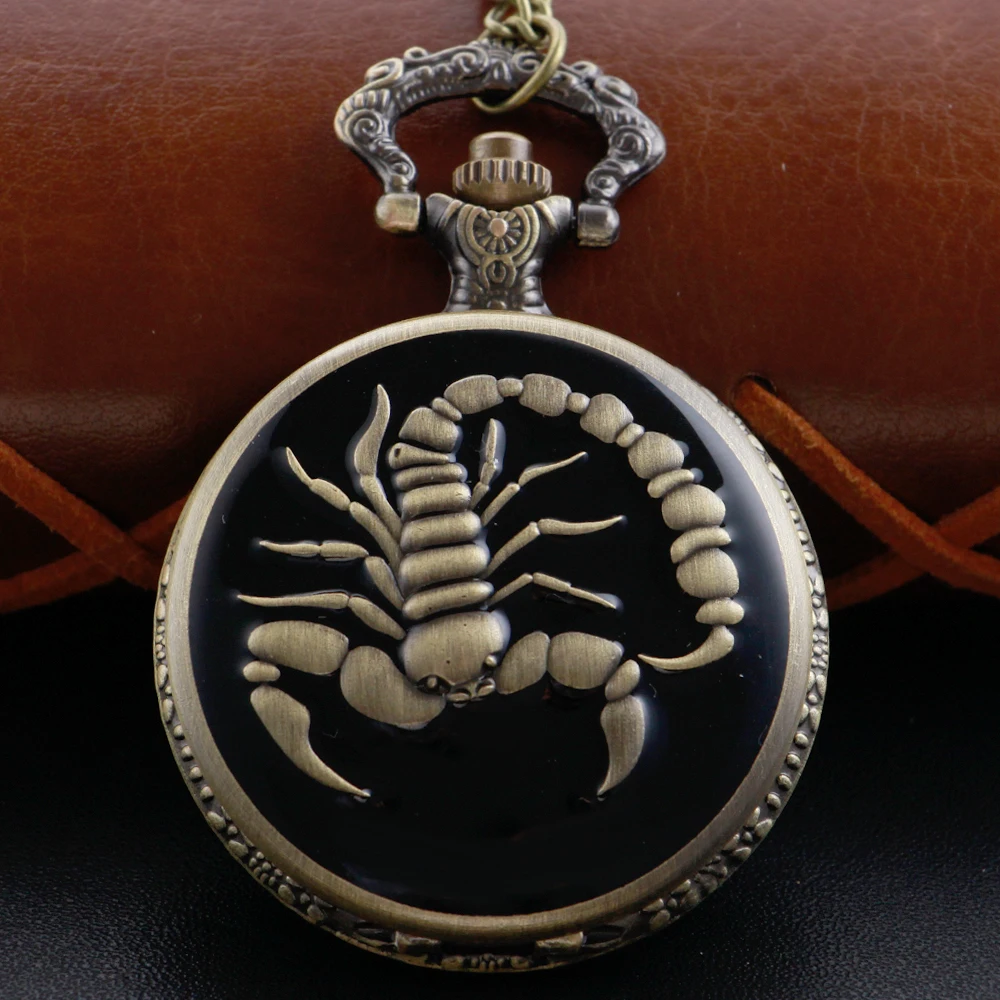 

Bronze Scorpion Embossed Unisex Fashion Roman Digital Quartz Steam Punk Pocket Watch Women's Necklace Pendant with Chain Gift