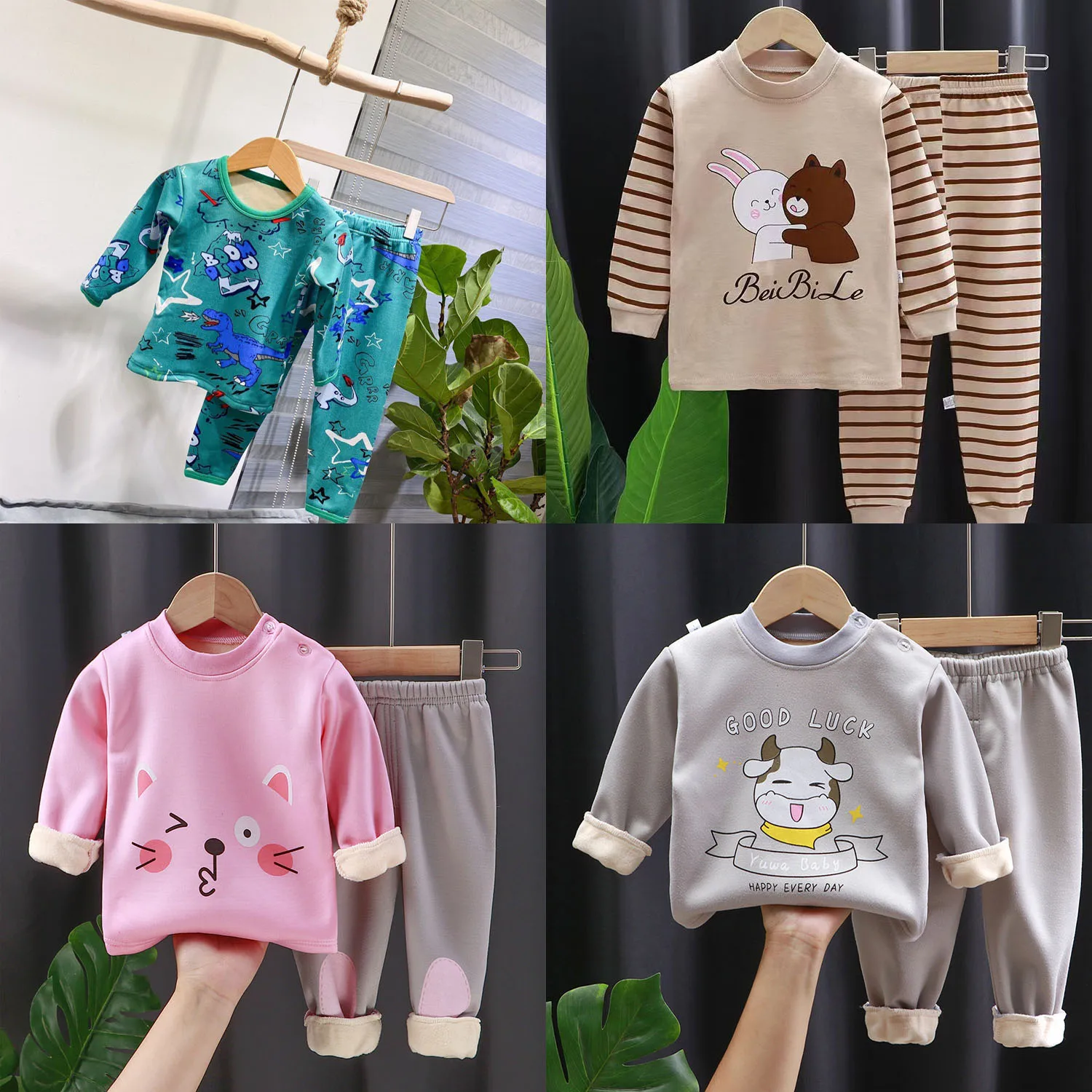 Autumn And Winter Children's Thermal Underwear Padded And Thickened Baby Autumn Clothes Trousers Boys Girls Homewear Sui children thermal underwear
