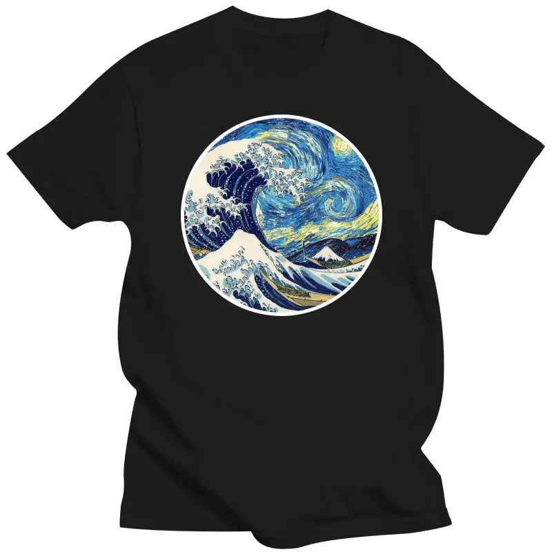 The On A T-shirt Hokusai Great Wave Off Kanagawa Van Gogh nuit étoilée huile T-shirt Haruku Streetwear_voghion.com