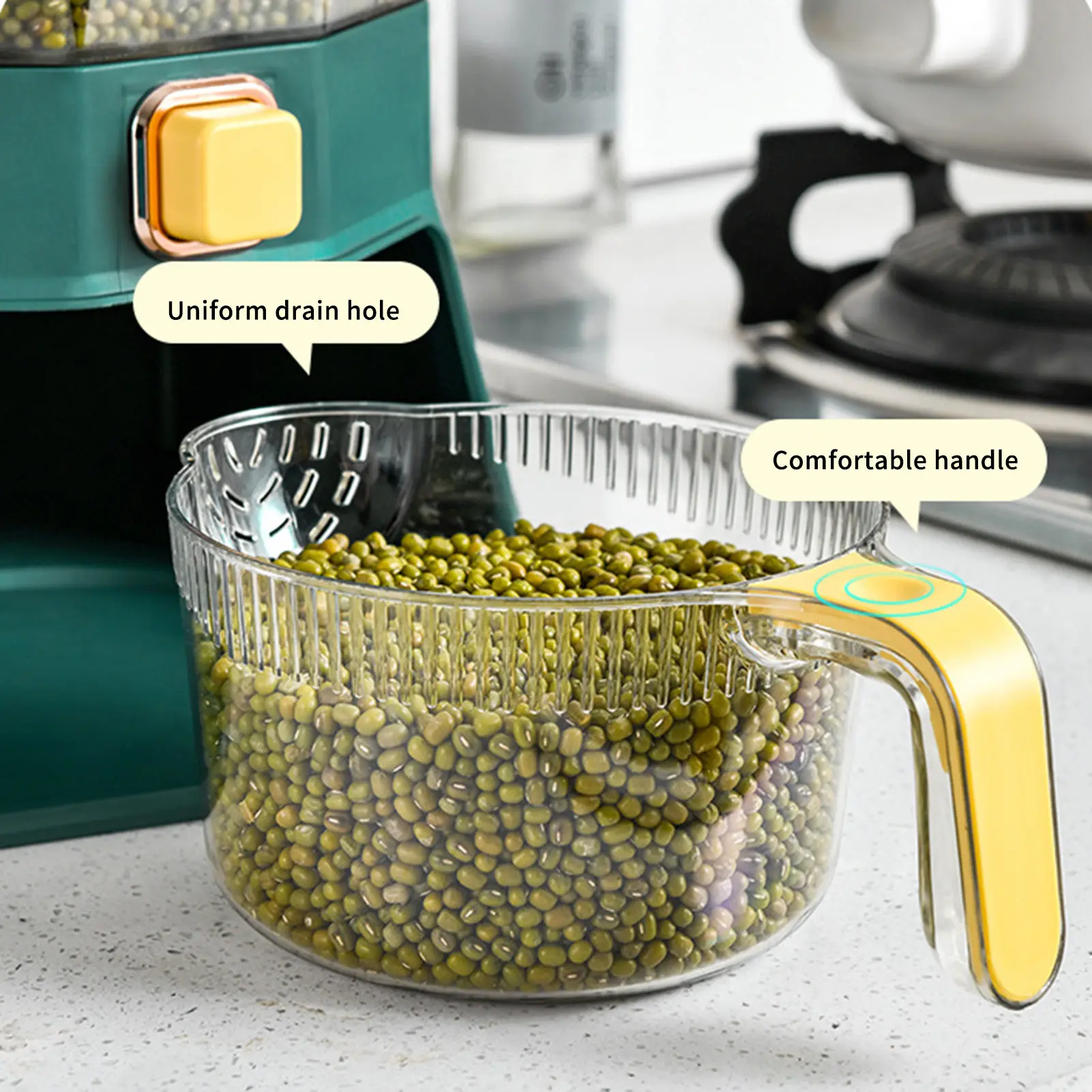 4 Grid Rice Dispenser Cereal Storage Container With Large Dry Food Container, Transparent 4 Compartments And Candy Rotating Base