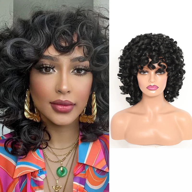 Belle Show Afro Kinky Curly Wigs With Bangs Female Synthetic Short Curly Hair Natural Wave Afro Bob Wig For Black Woman Pink Red yoko ono one woman show 1960 1971