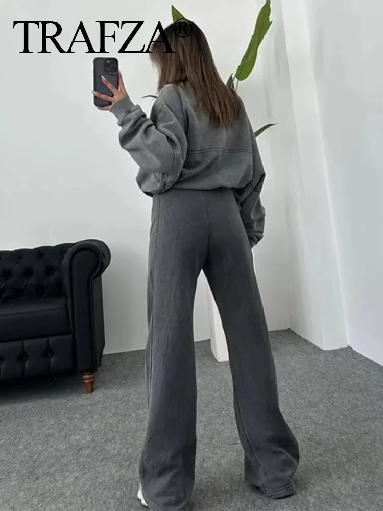 HH Women Solid Pant Sets Zipper Long Sleeve Coat Bomber Jacket Drawstring Trousers Autumn Winter Casual Office Lady Suits